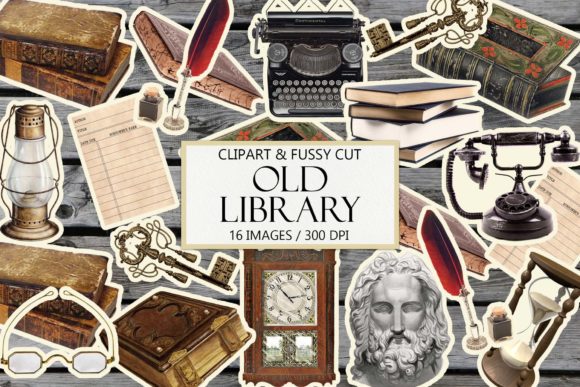 Antique Library Clipart and Fussy Cut: A Creative Tool for Physical and Digital Projects