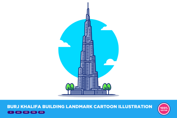 Burj Khalifa Building Landmark Cartoon
