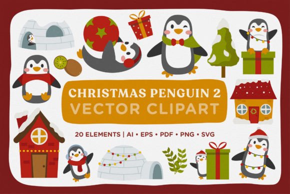Christmas Penguin Vector Clipart Pack 2: A Versatile Resource for Holiday Design Projects