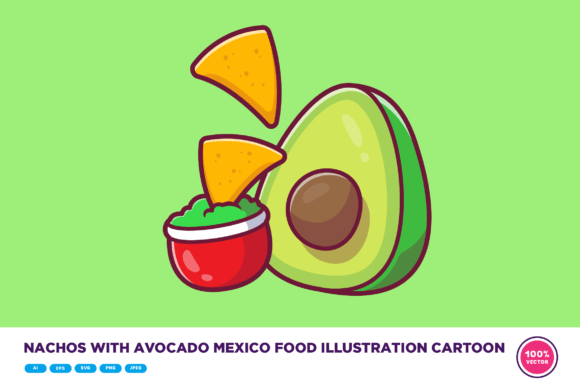 Cute Nachos with Avocado Cartoon for Modern Design Projects