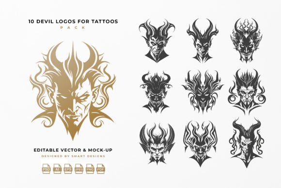 Devil Logos for Tattoos Pack X10: A Versatile Design Resource for Creatives and Enthusiasts