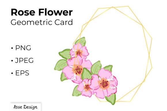 Floral Geometric Frame Dog Rose Flowers