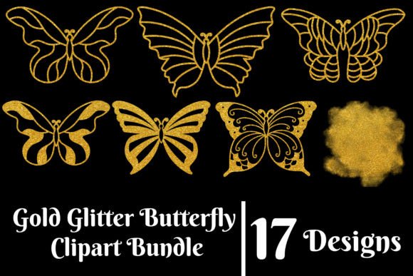 Gold Glitter Butterfly Clipart PNG Set: A Sparkling Addition to Your Creative Projects