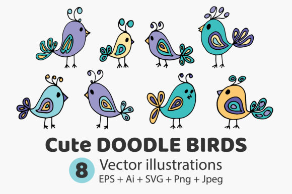 Hand-Drawn Birds: A Versatile Clipart Graphic Set for Creative Projects
