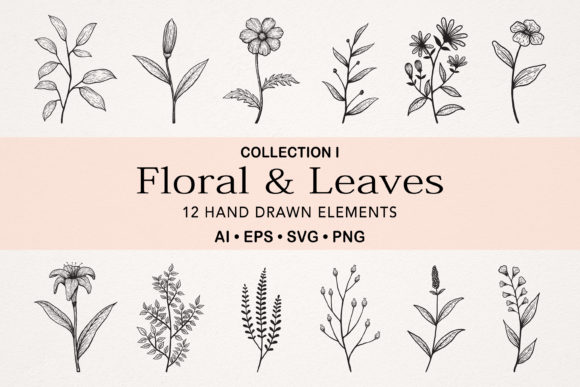 Hand Drawn Floral and Leaves Elements