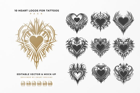 Heart Logos for Tattoos Pack X10 – Timeless and Modern Design Inspiration
