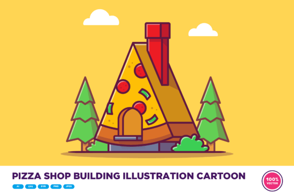 Pizza Shop Building Illustration Cartoon: A Versatile Design Element for Creative Projects