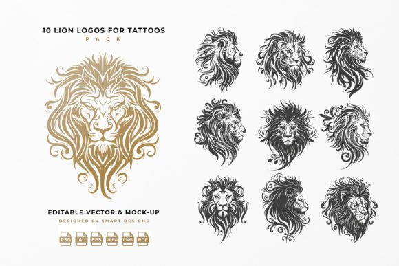 Stylized Lion Logos for Tattoo Designs