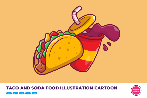 Taco and Soda Food Illustration Cartoon: A Versatile Design Asset for Creative Projects