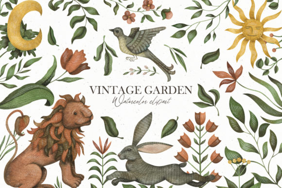 Watercolor Vintage Garden Clipart