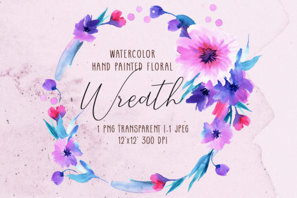Watercolor Wreath with Purple and Pink Flowers